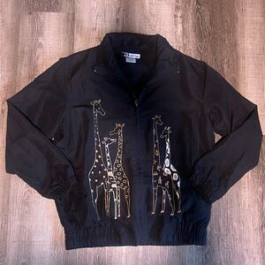 Black Giraffe-Print Zip Jacket size small